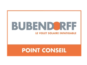Logo vectorisé de la certification Bubendorff présenté de manière claire et professionnelle sur fond neutre blanc ou gris clair, en haute résolution. Le logo doit être reconnaissable et représenter le partenariat Bubendorff dans le secteur de la domotique et des fermetures automatisées.